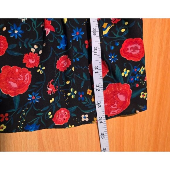 J Crew Womens Sz XXS Midi Shift Dress Black Floral flutter sleeve Key Hole - Picture 6 of 15